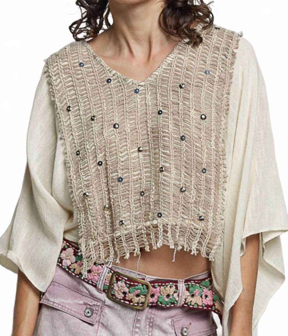 NEW POL sterling studded kimono top in natural